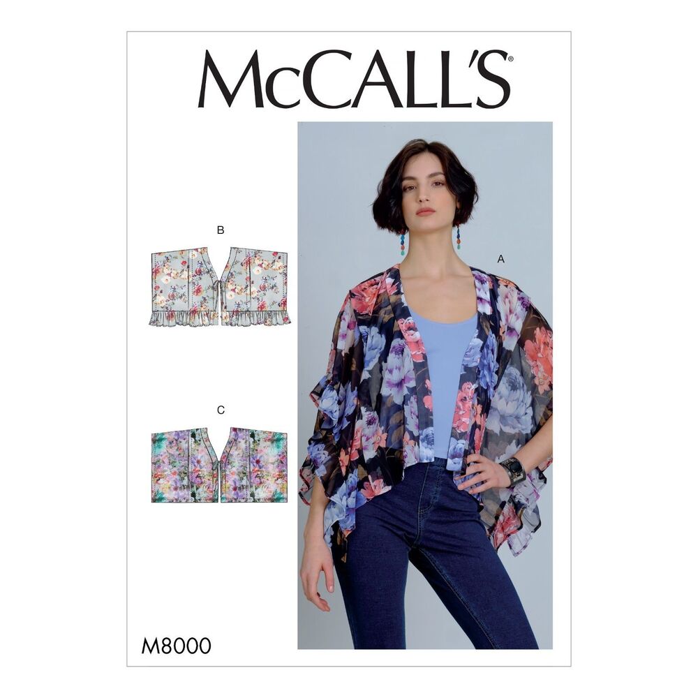 #M8000 McCall's Pattern Misses XSM-MED Loose-Fit Kimono Tops 3 Variations UNCUT